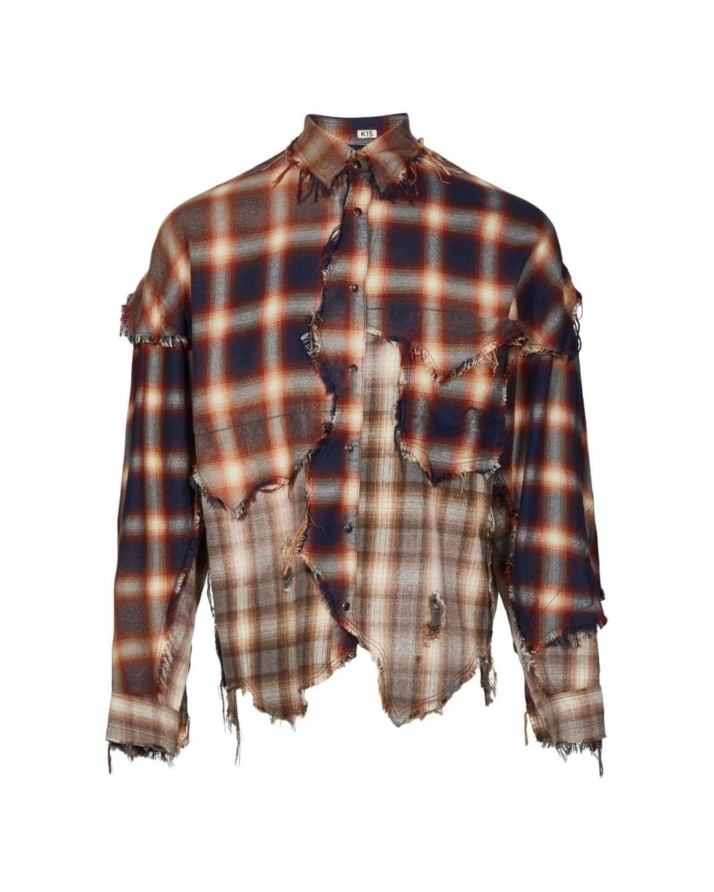 KHOKI Brown Patchwork Frayed Shirt for men