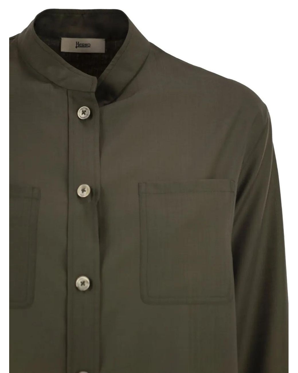 Herno Green Chest-Pocket Mandarin-Collar Shirt