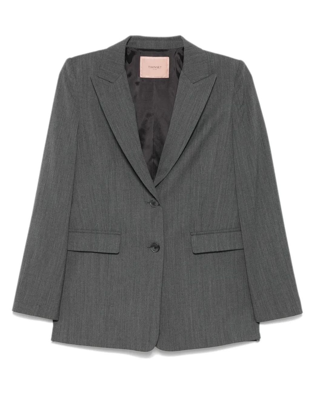 Twinset Gray Logo-Plaque Blazer