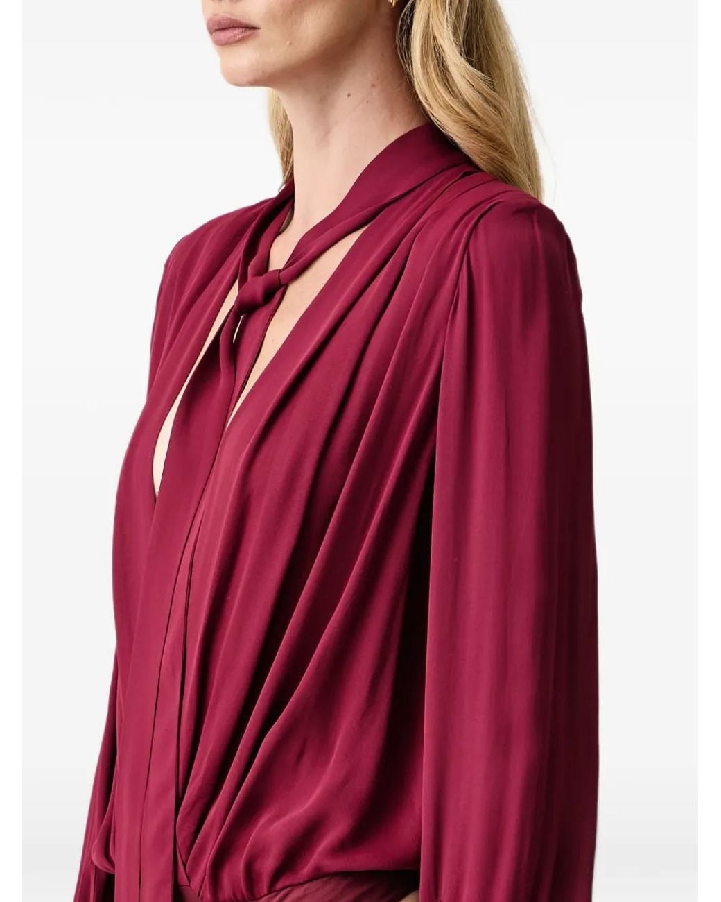 Silvian Heach Red Pussy-Bow Draped Bodysuit