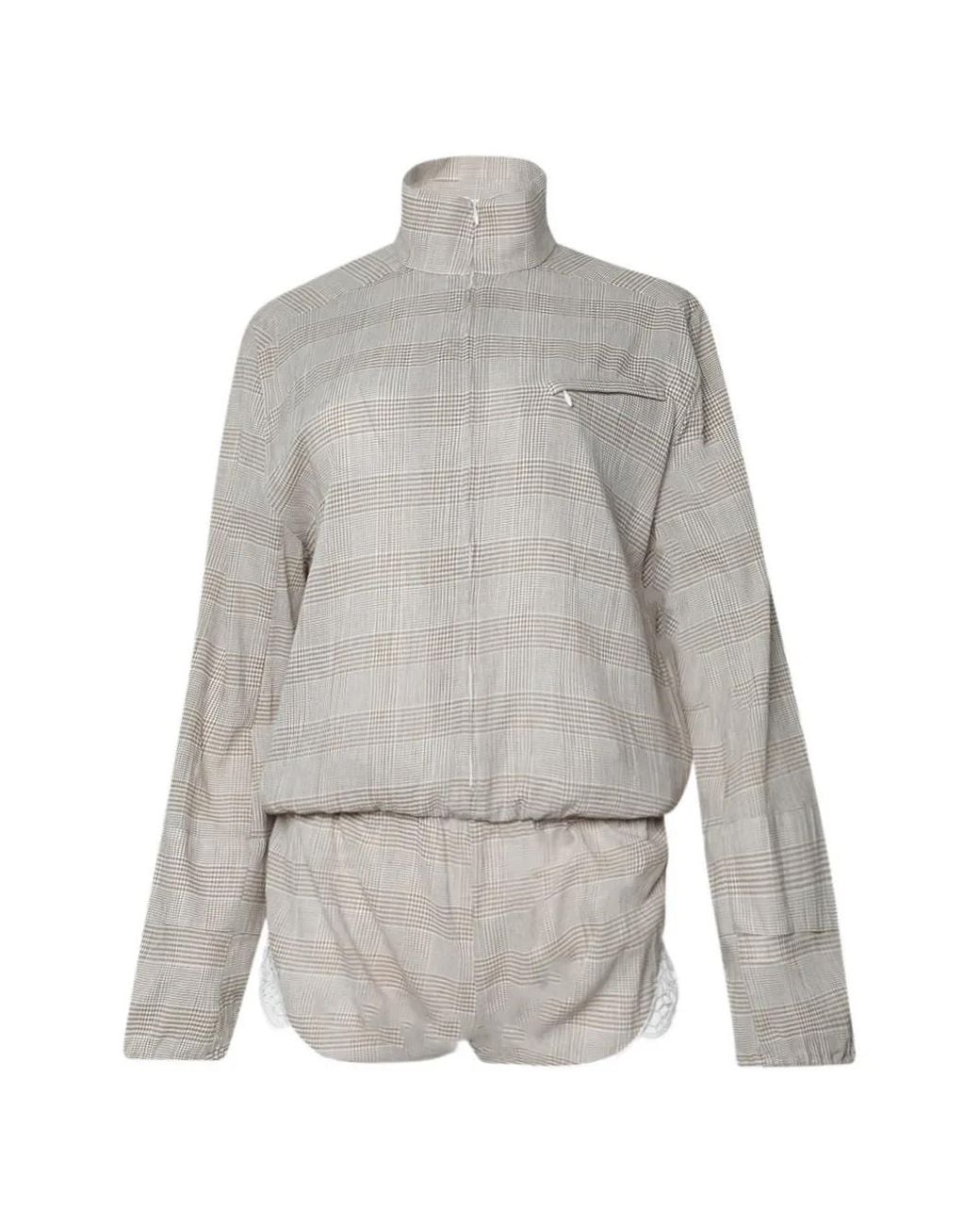 Christopher Esber Gray Batiste Embroidered Prince Of Wales Check Jumpsuit