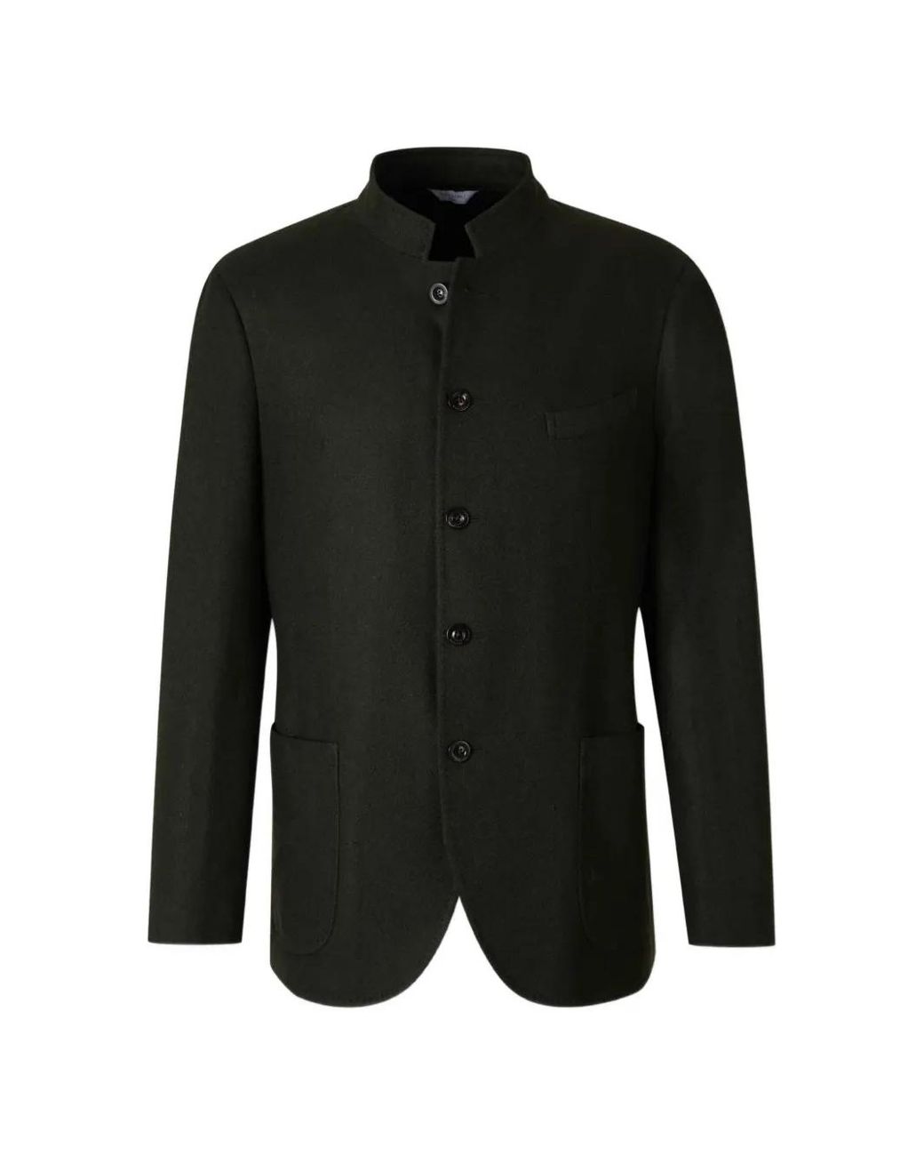 Boglioli Black Herringbone-Pattern Mandarin-Collar Blazer for men