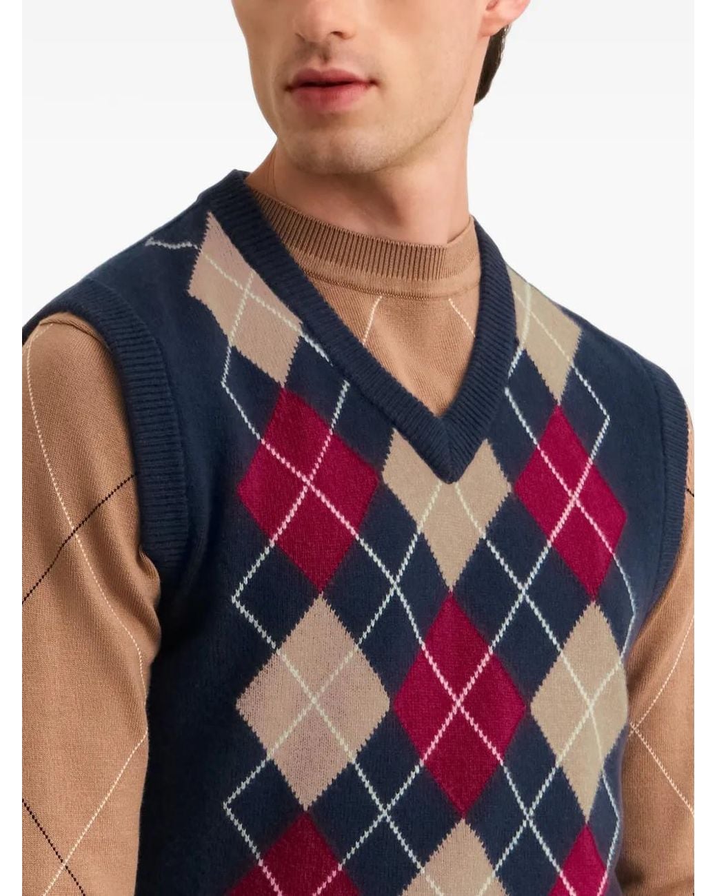 Pringle of Scotland Blue Argyle V-Neck Vest for men