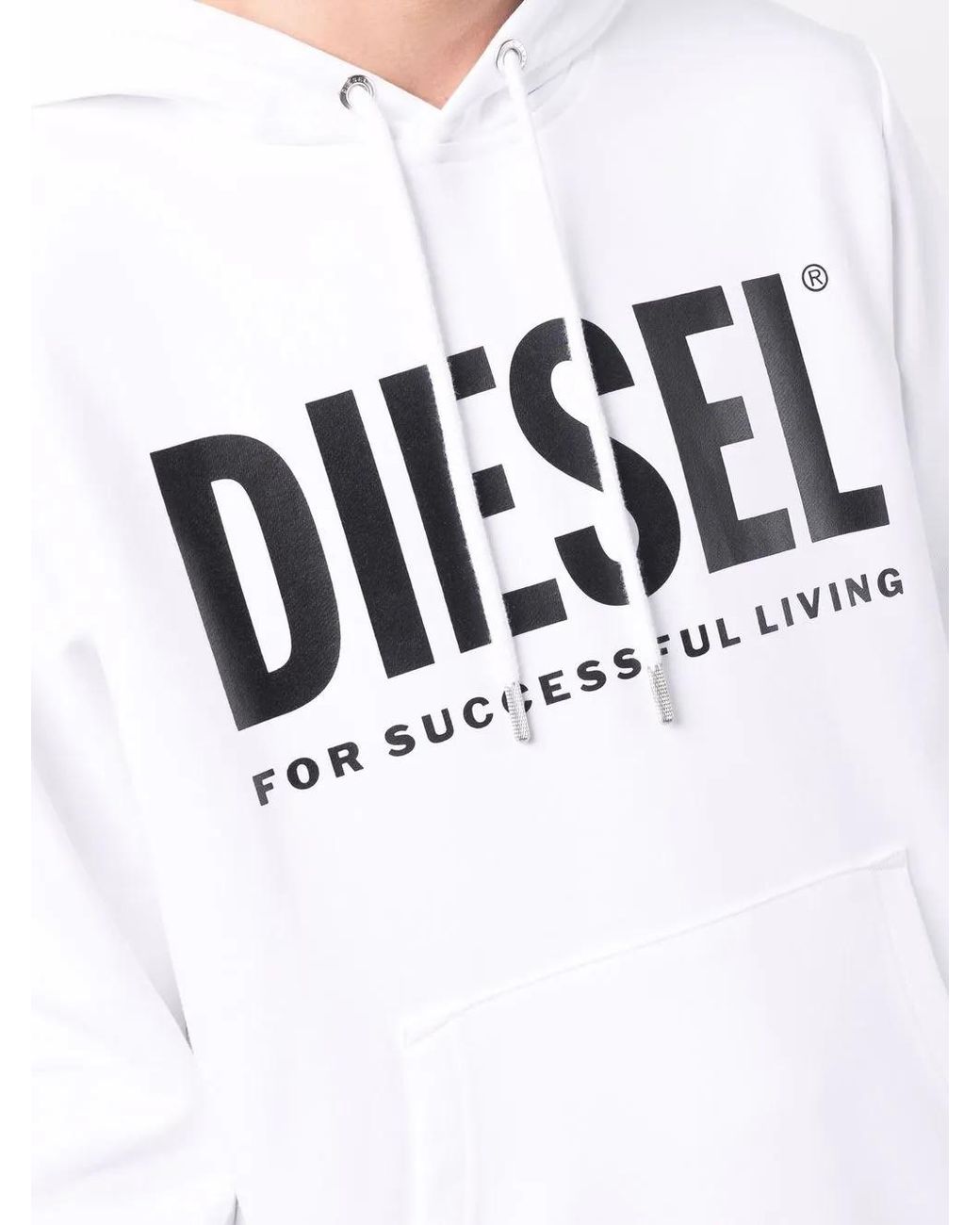 DIESEL White Logo-Printed Cotton Hoodie for men