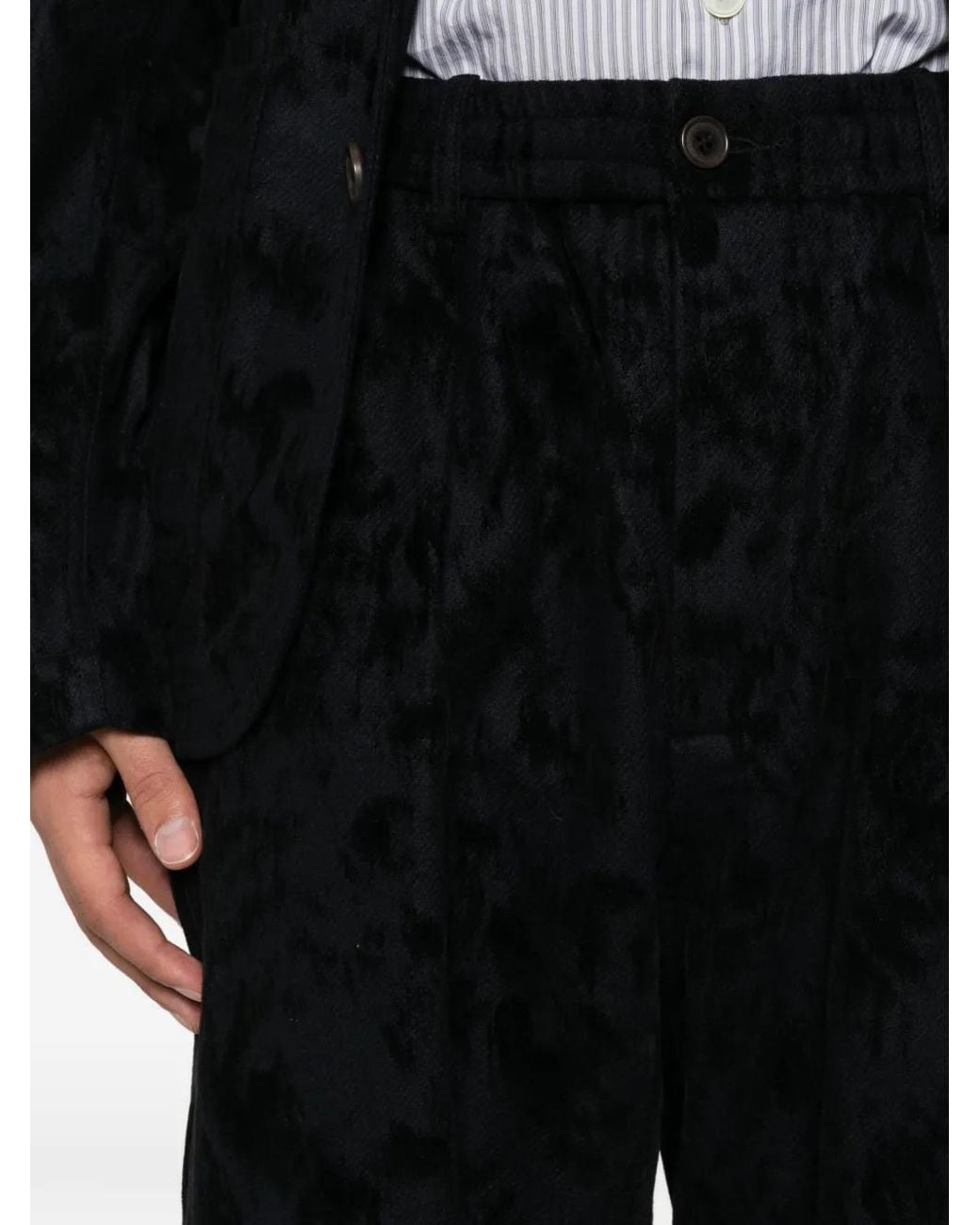 Universal Works Black Be Bop Abstract-Pattern Pleated Trousers for men
