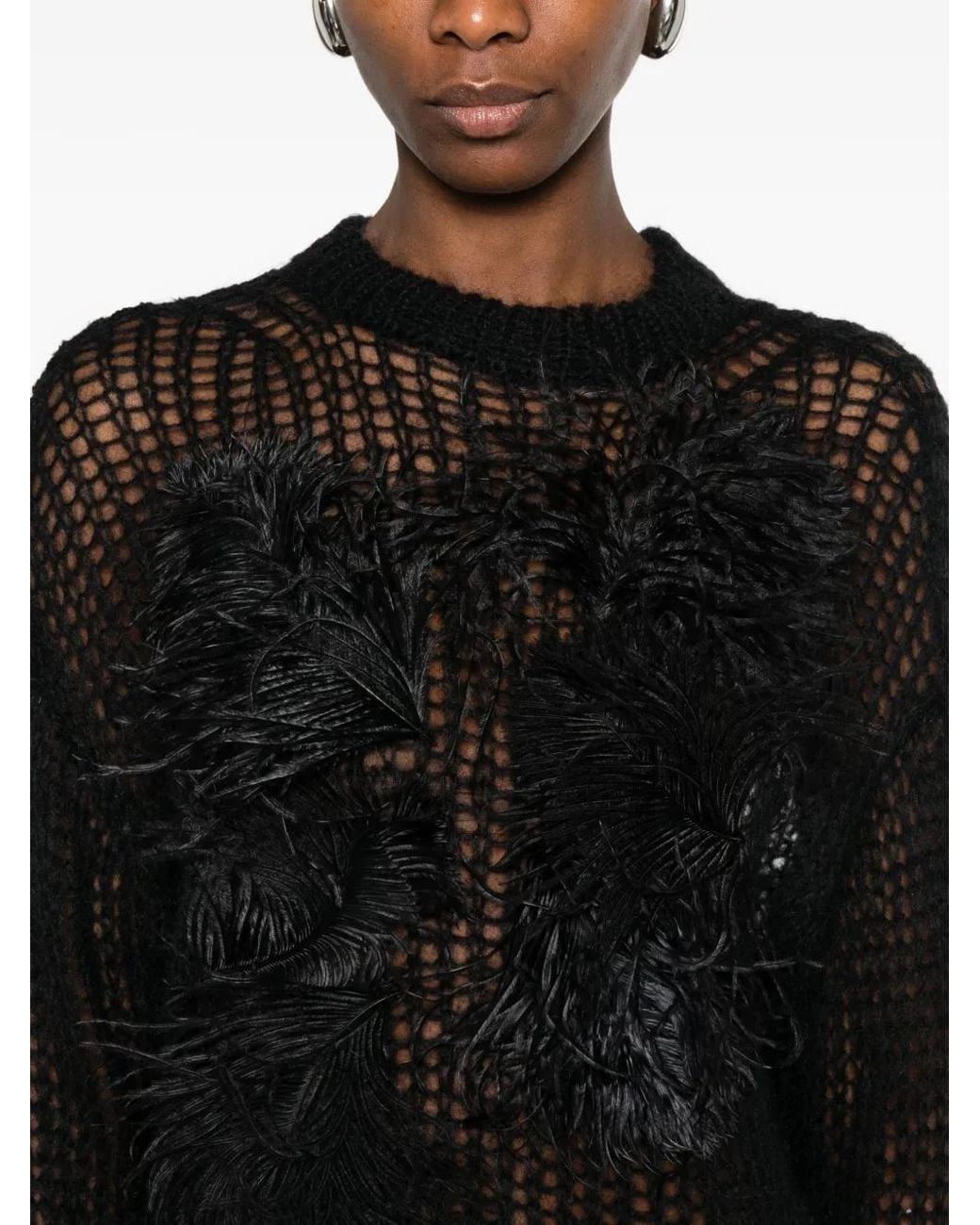 The Attico Black Feather-Appliqué Sweater