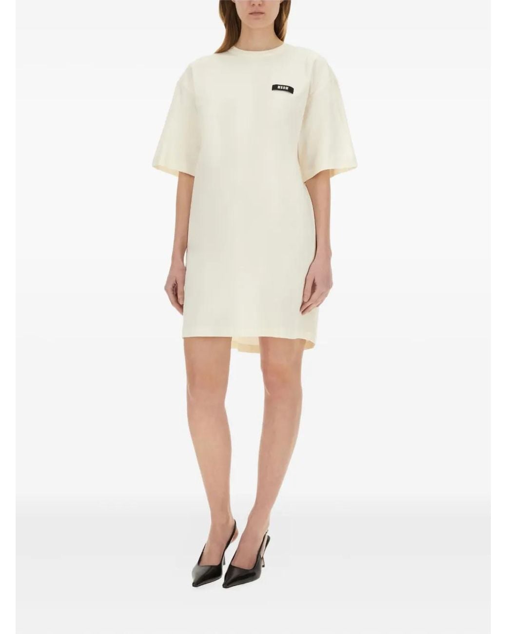 MSGM Natural Logo-Patch Mini Dress