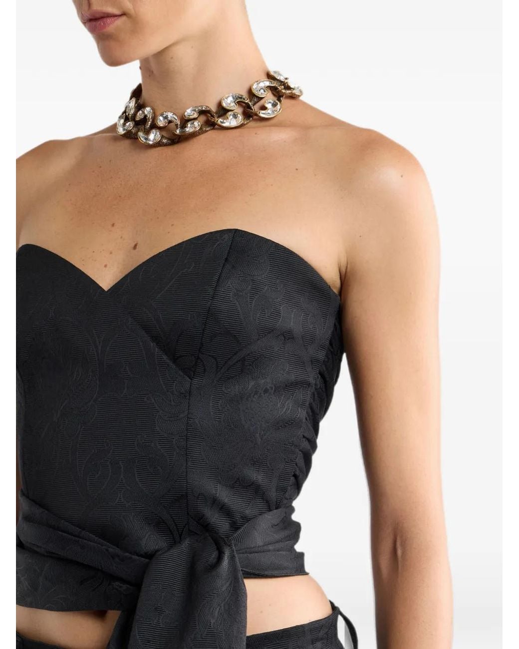 Etro Black Cotton-Blend Jacquard Bustier Top With Damask Motif
