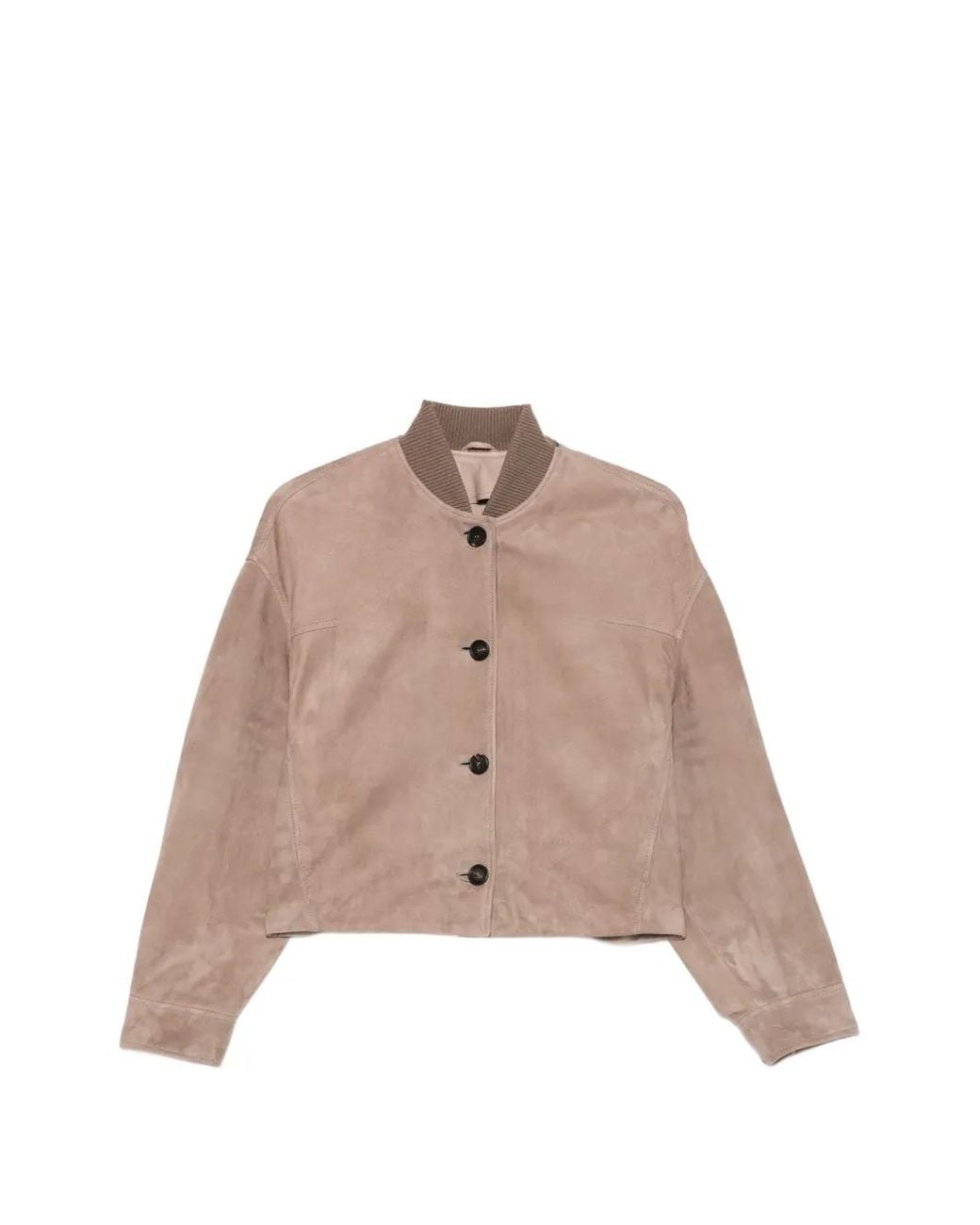 Brunello Cucinelli Natural Button-Up Leather Jacket