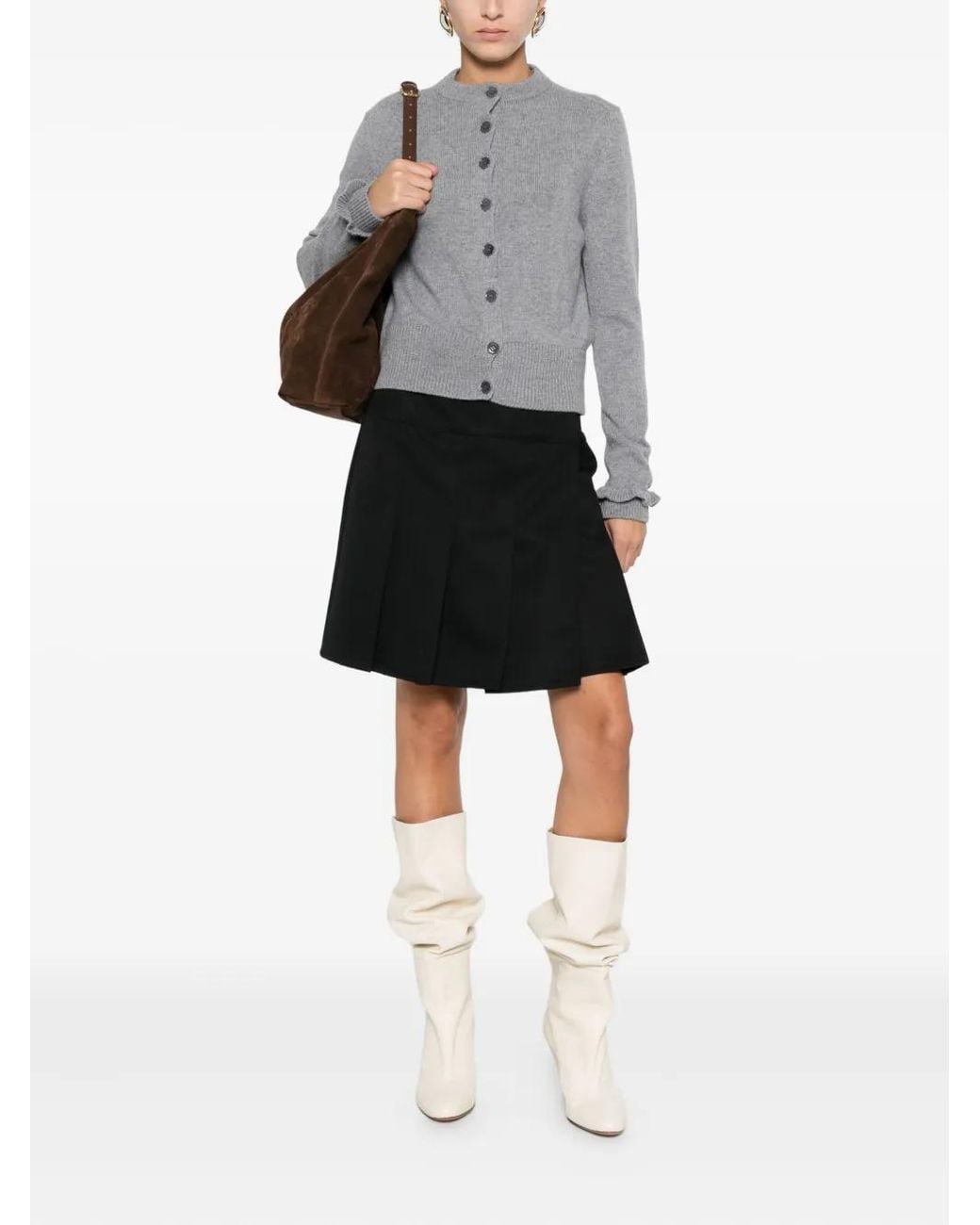 Ba&sh Gray Ruffled-Cuff Button-Up Cardigan