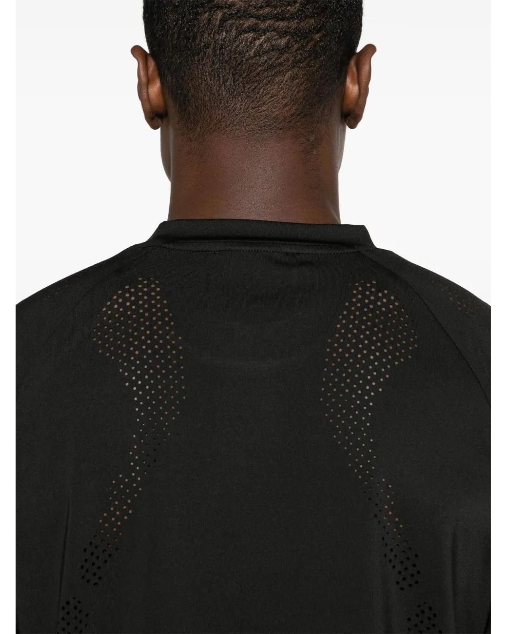 HELIOT EMIL Black Intine Round-Neck Perforated T-Shirt for men