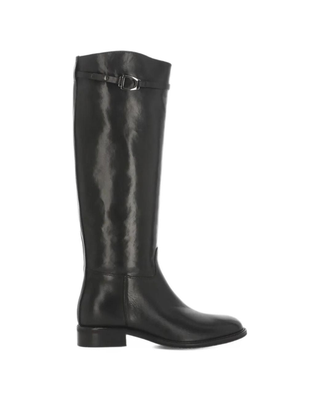 Julie Dee Black Buckle-Strap Leather Boots