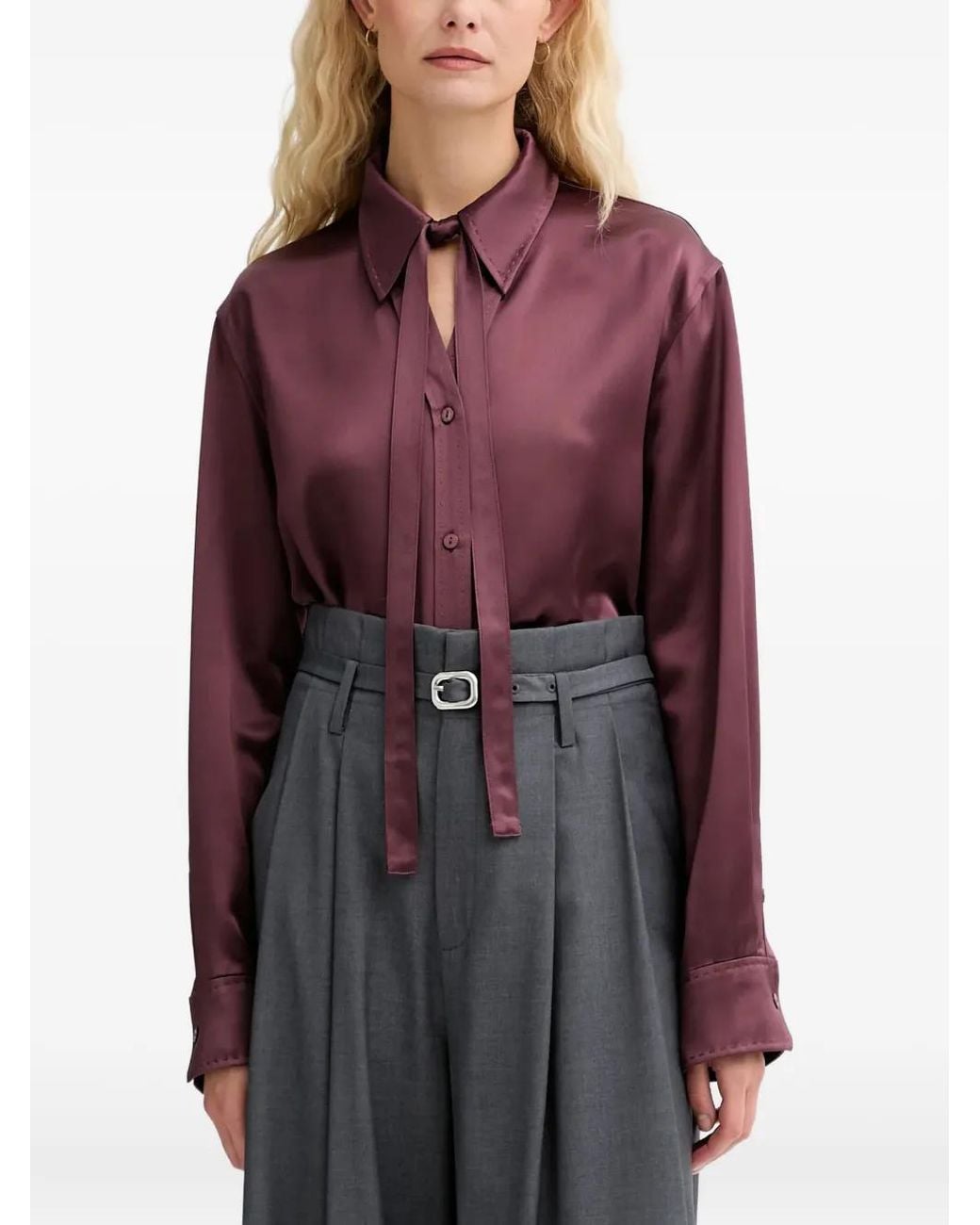 Isabelle Blanche Purple Tie-Neck Shirt