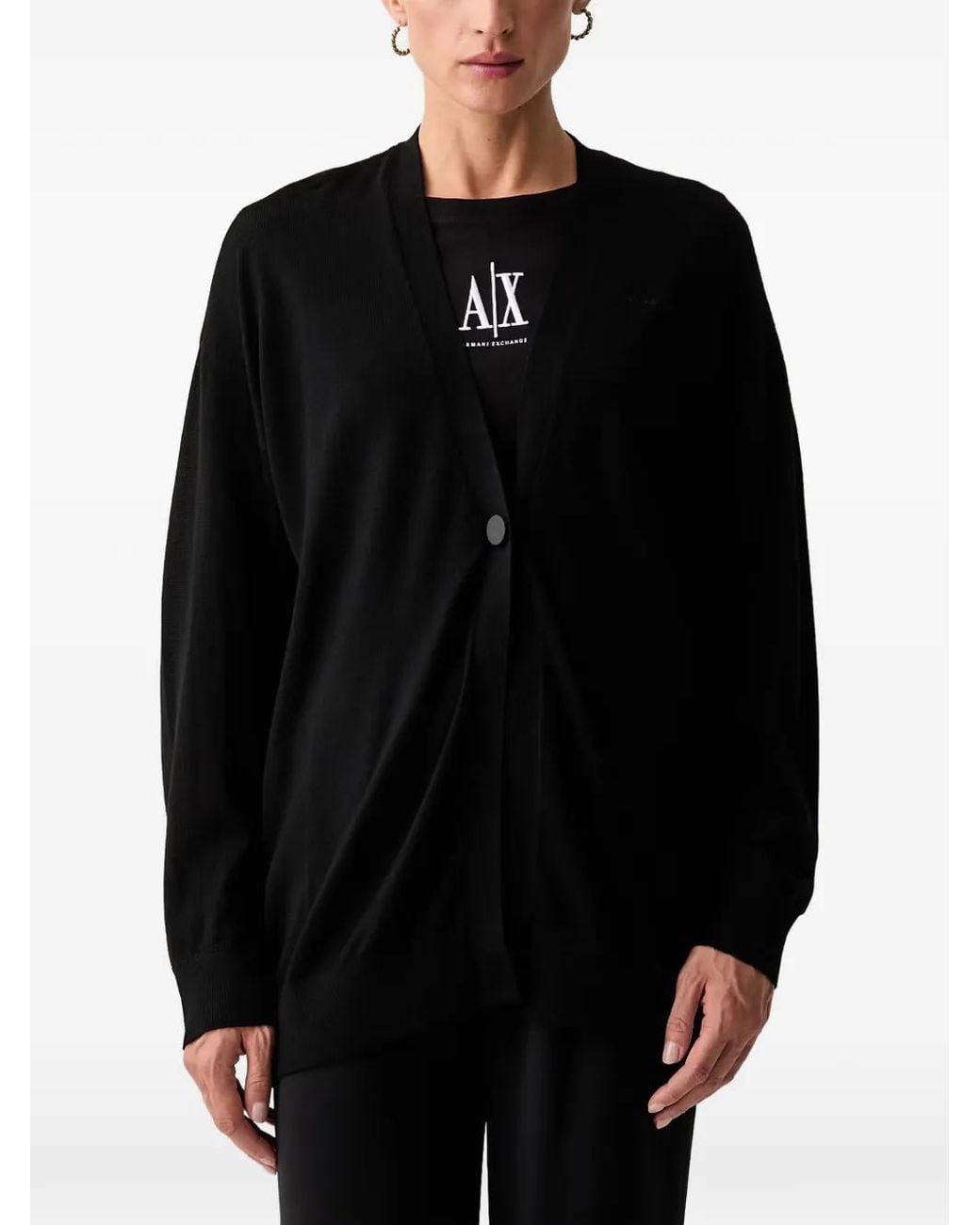 ARMANI EXCHANGE Black V-Neck Logo-Embroidered Cardigan