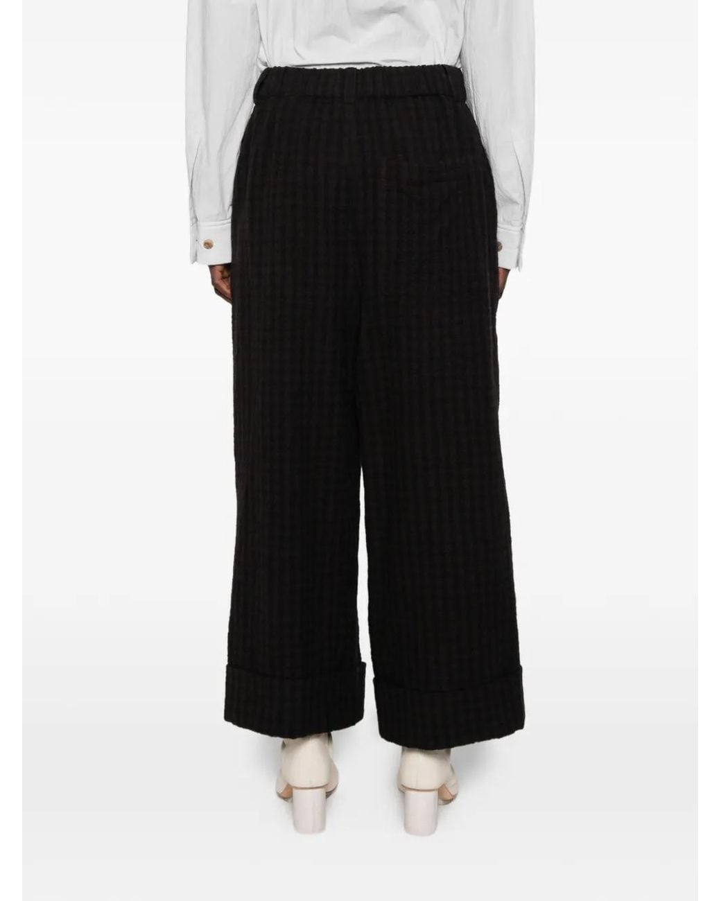 SOH Black Houndstooth-Pattern Turn-Up Trousers