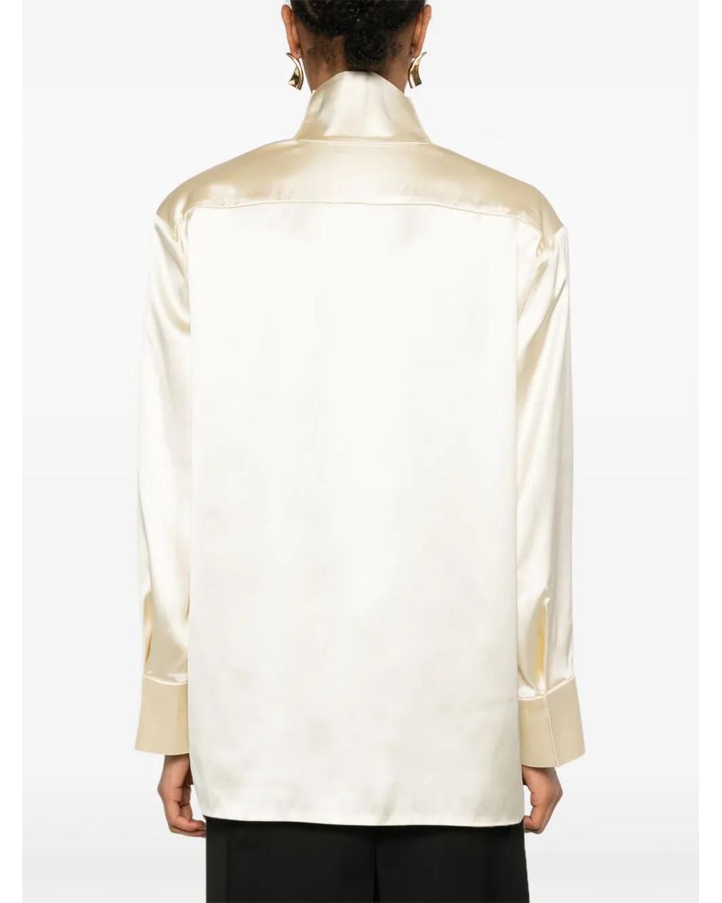 Bevza White Stand-Up Collar Blouse