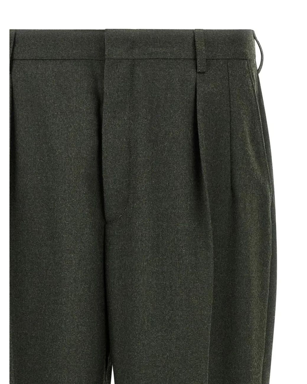 Cellar Door Green Pleated Pin-Tuck Trousers for men