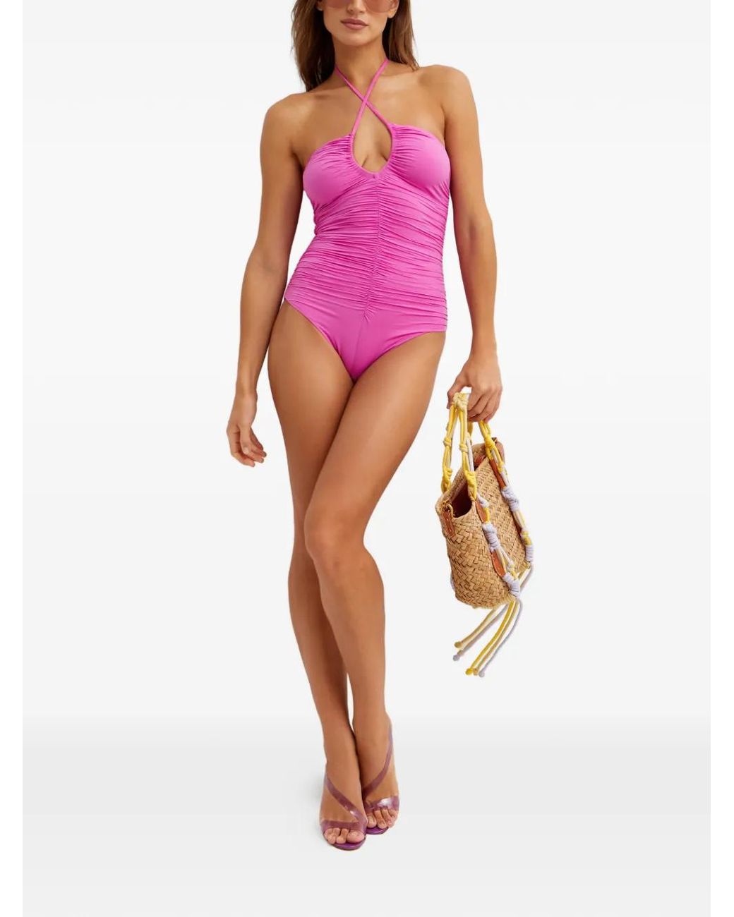 Marysia Swim Purple Hasell Maillot Halterneck Ruched Swimsuit