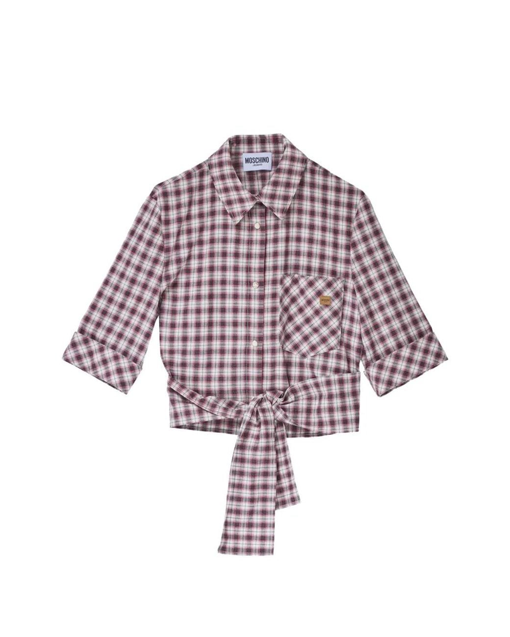 Moschino Red Check-Pattern Wrap-Around Shirt