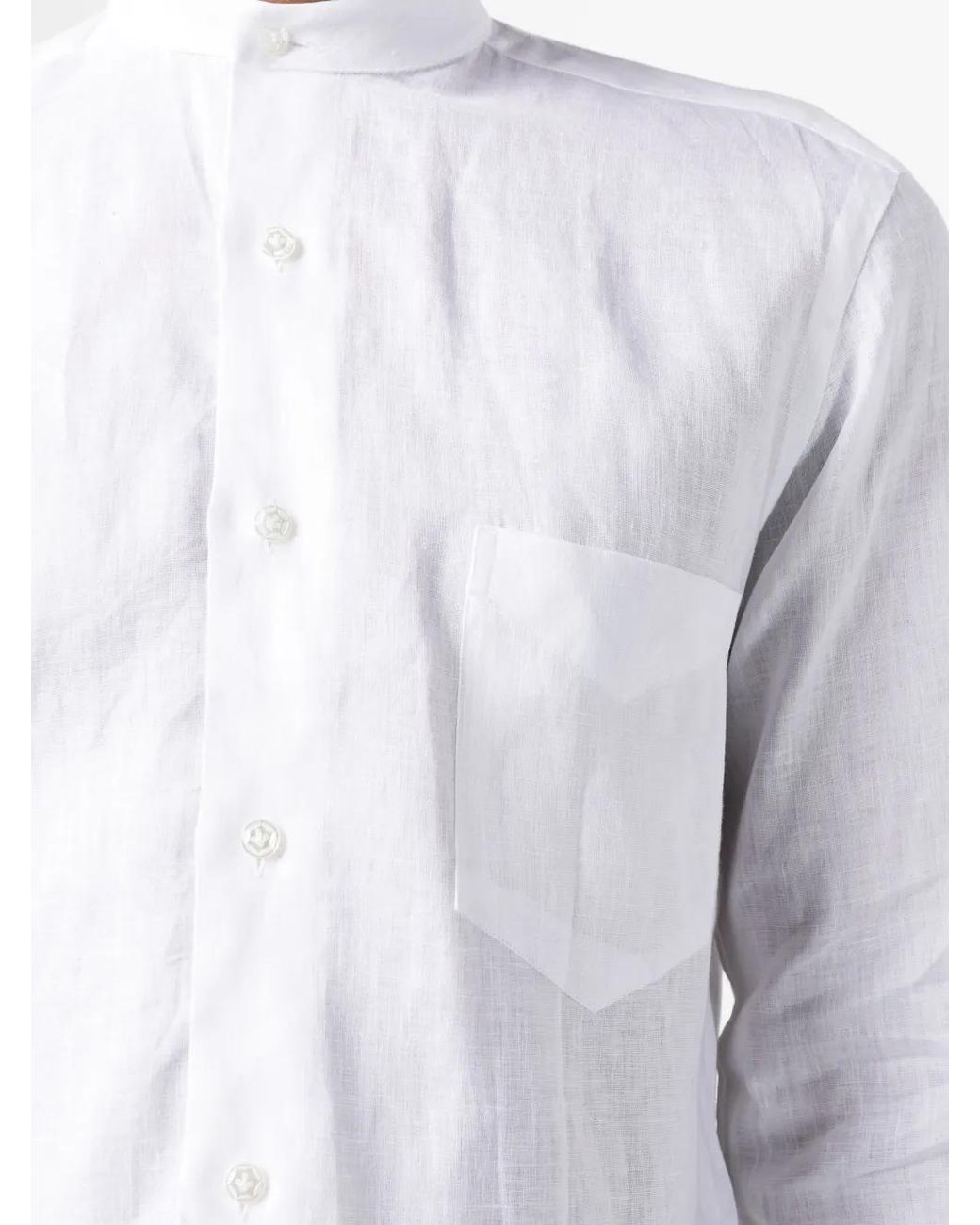 Barba Napoli White Long-Sleeve Linen Shirt for men