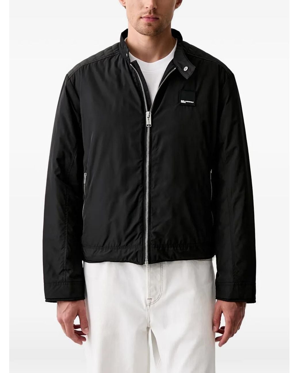Karl Lagerfeld Black Logo-Patch Quilted-Panel Jacket for men