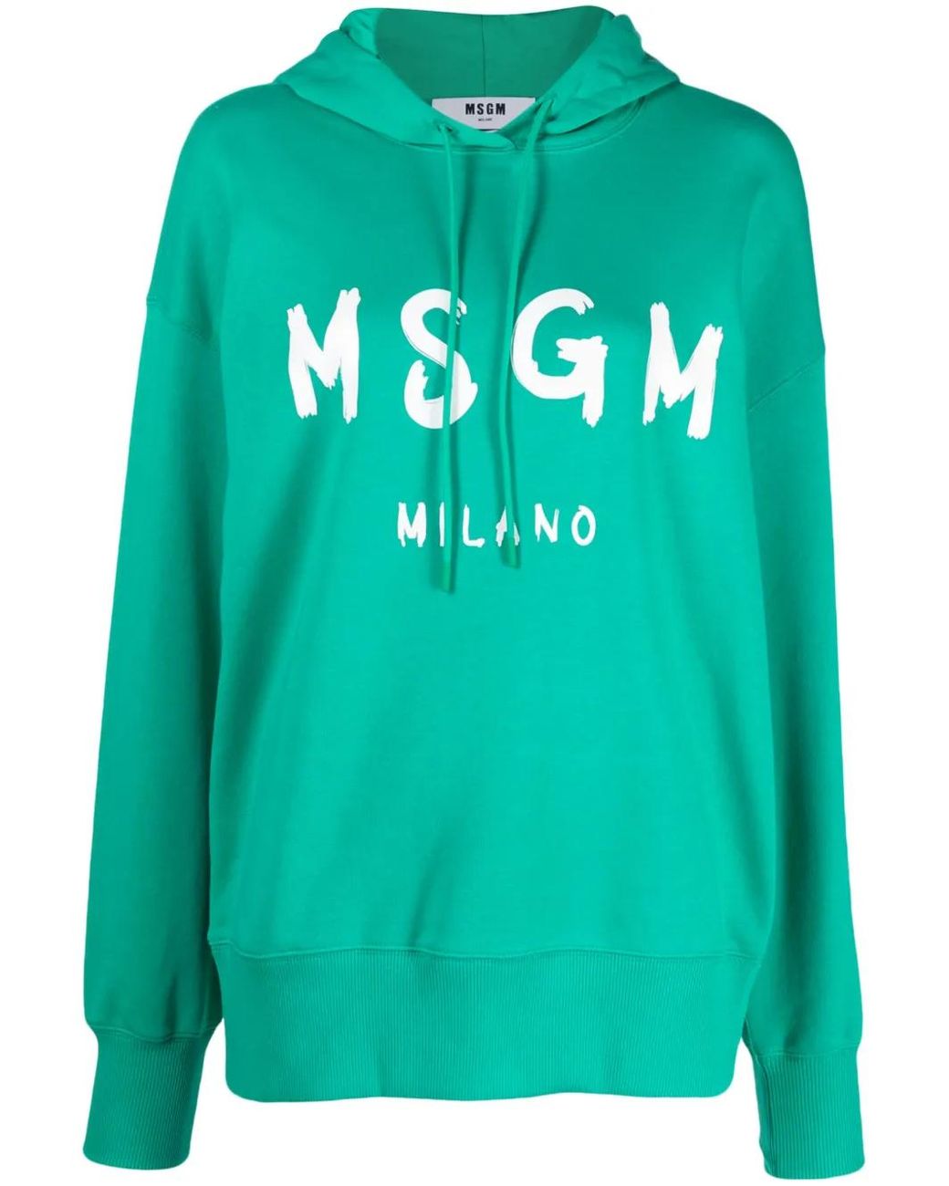 MSGM Green Relaxed-Fit Graphic Print Hoodie