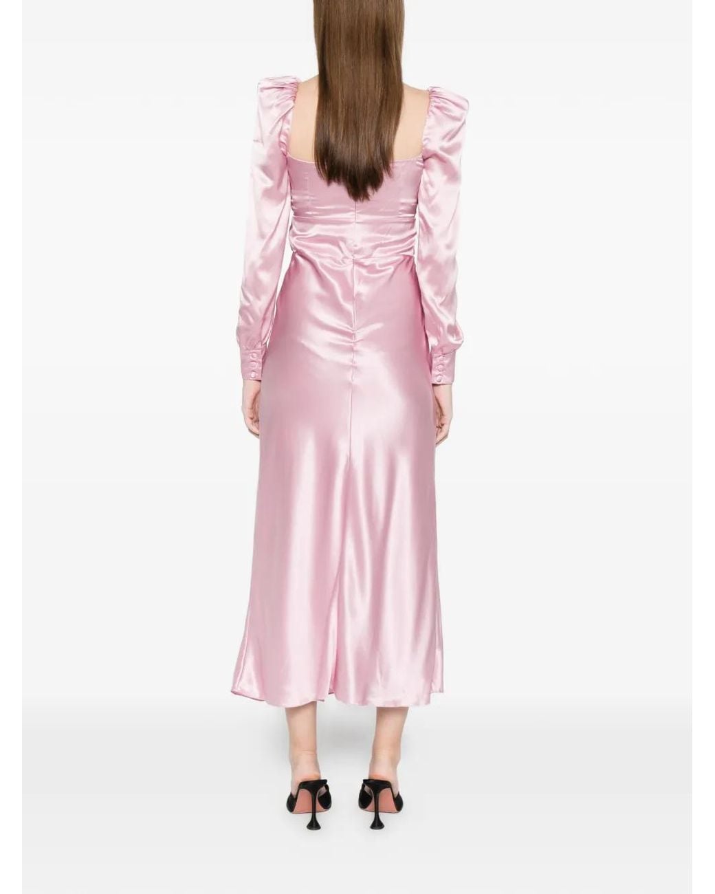 Alessandra Rich Pink Silk Satin Midi Dress With Bow