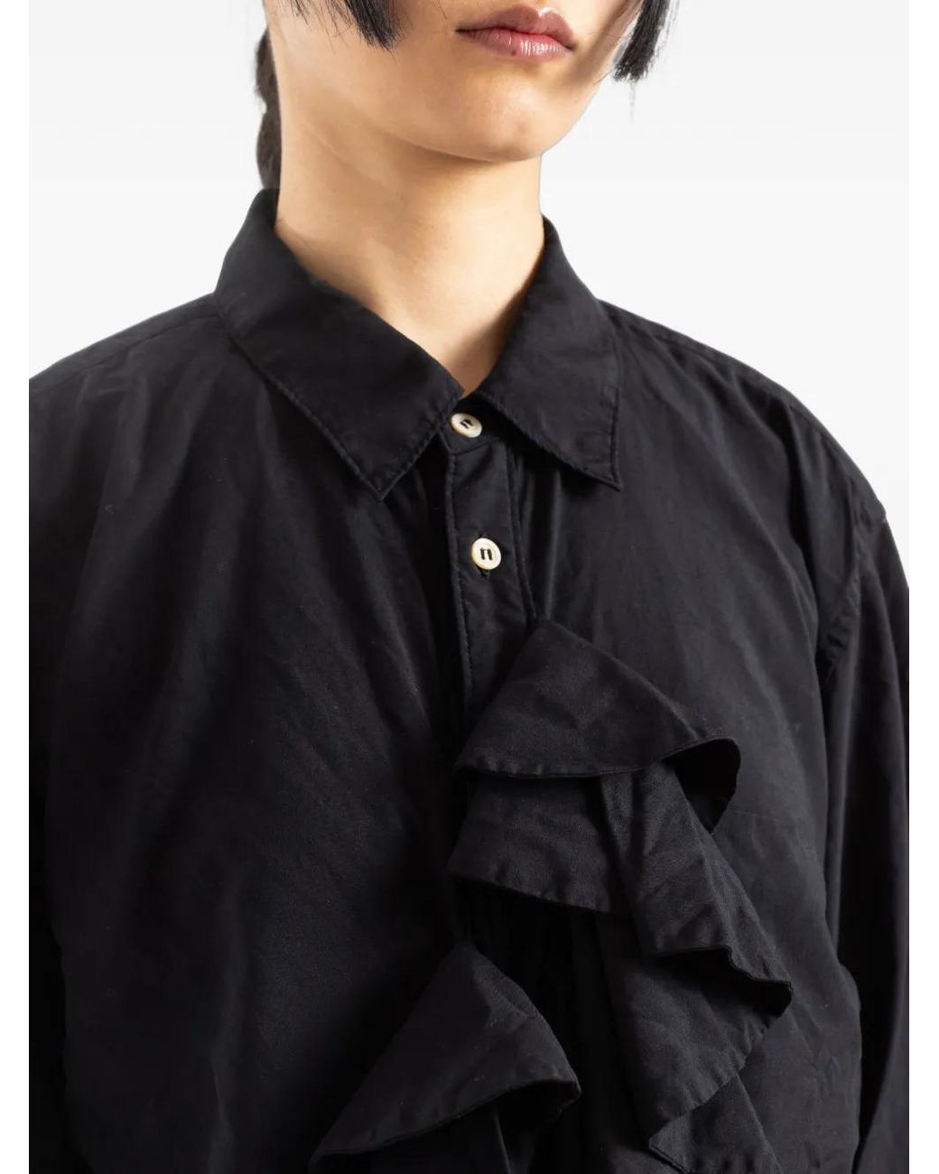 Comme des Garçons Black Oversized Ruffled Jabot Cotton Shirt