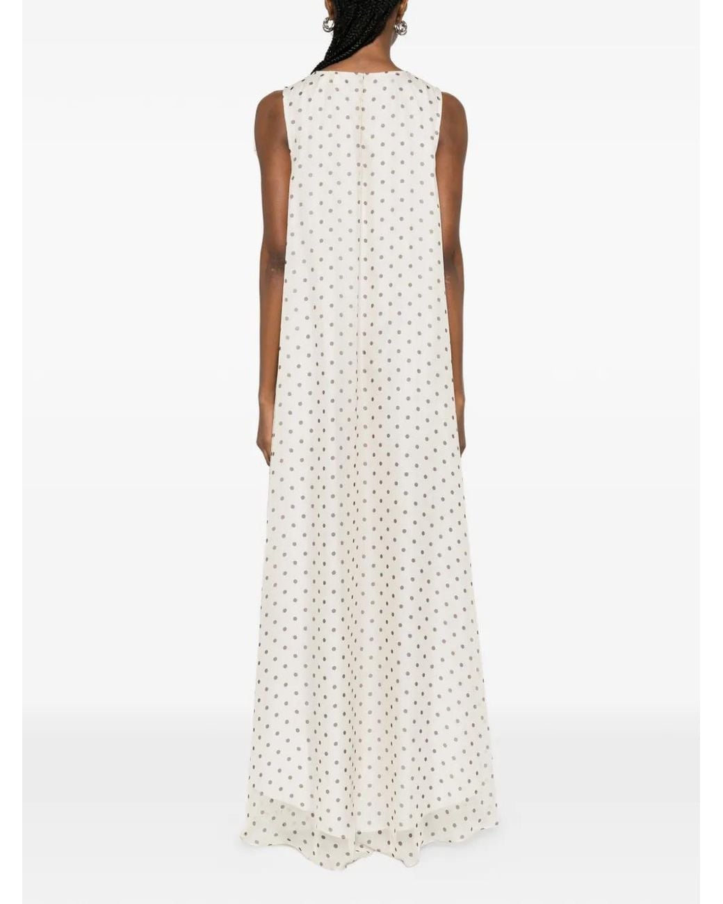 P.A.R.O.S.H. White Ruffled Polka-Dot Midi Dress