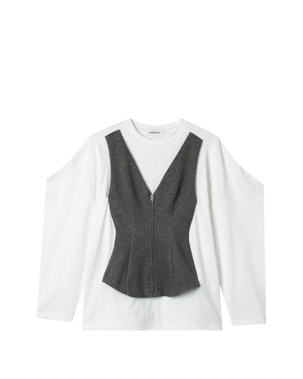 Enfold Gray Layered-Design Zip-Up Blouse
