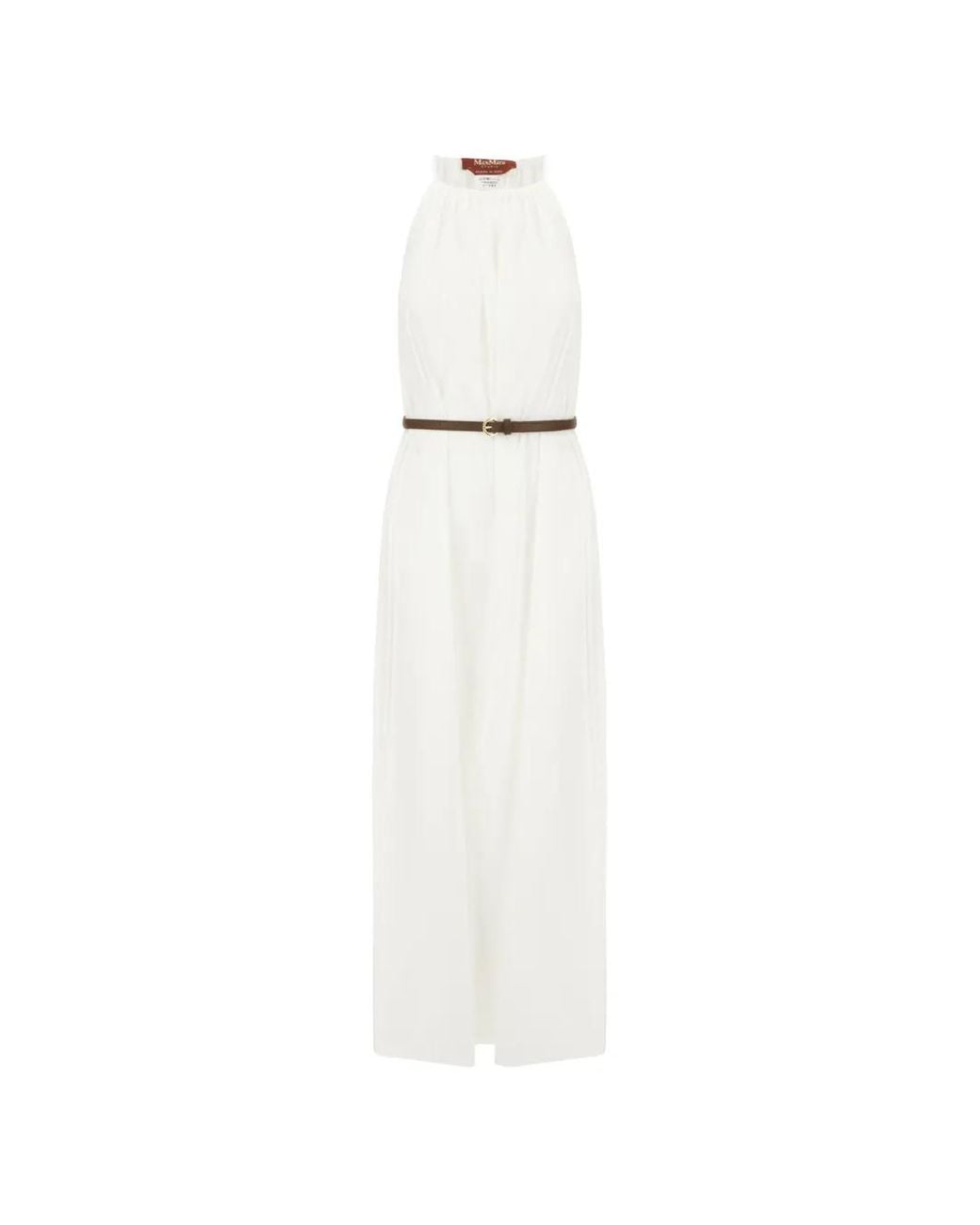 Max Mara White Belted Halterneck Maxi Dress