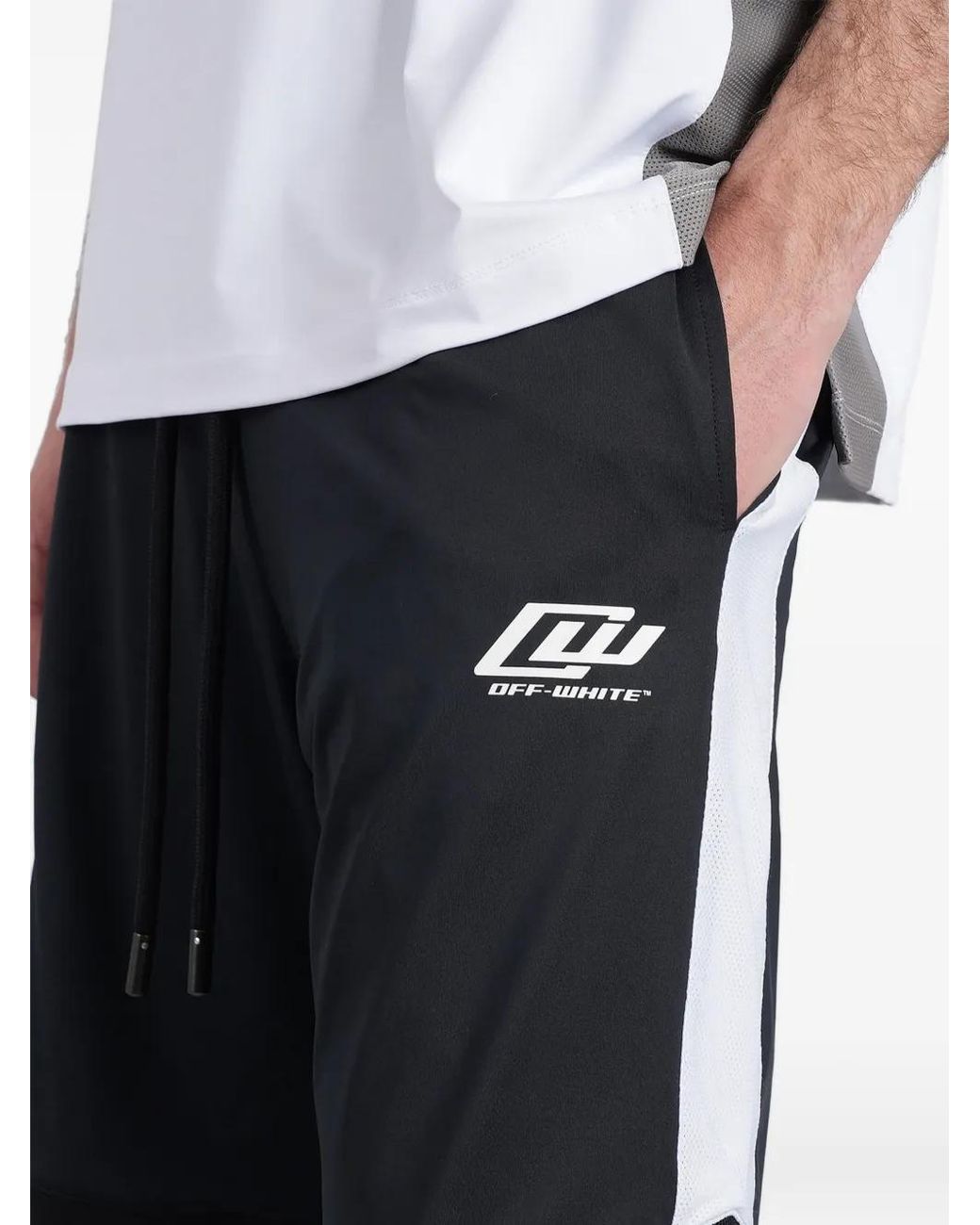 Off-White c/o Virgil Abloh Blue Logo-Print Panelled Shorts for men