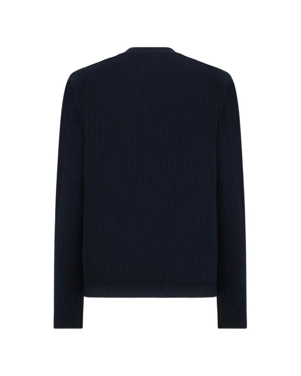 Blazé Milano Blue Ribbed-Knit Smiley-Pocket Cardigan