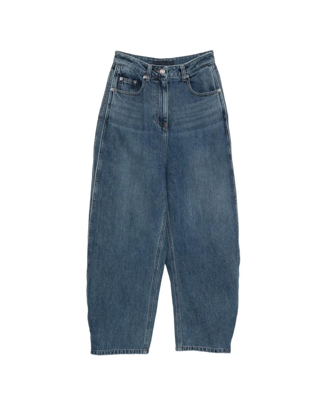 Juun.J Blue Buckled-Cuff Barrel-Leg Jeans