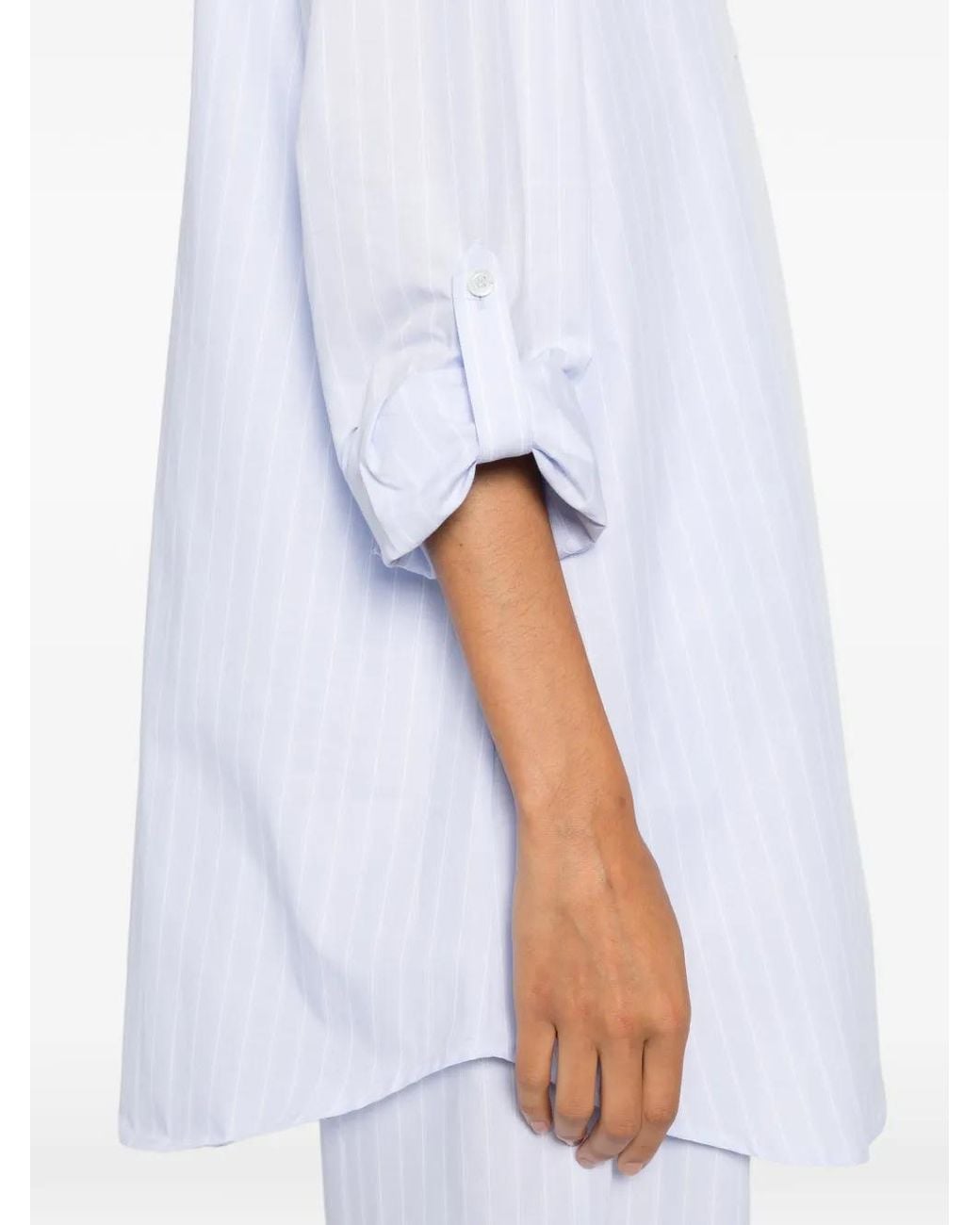 Patrizia Pepe White Pinstriped Cotton Shirt Dress