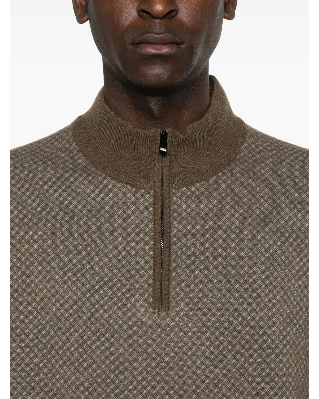 Boss Brown Intarsia-Knit Sweater for men