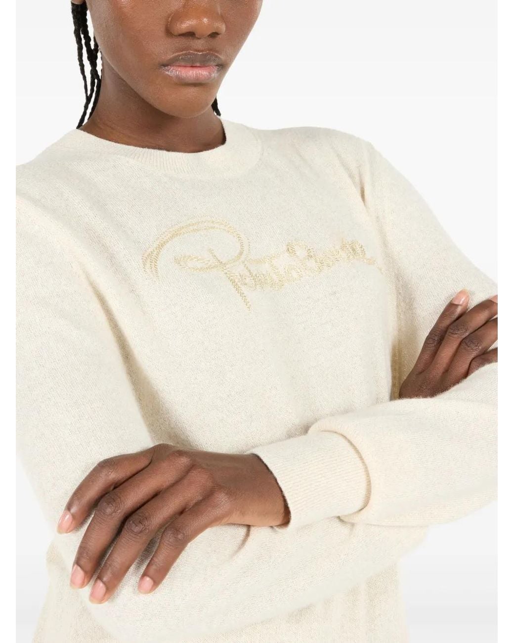 Roberto Cavalli Natural Logo-Embroidered Sweater
