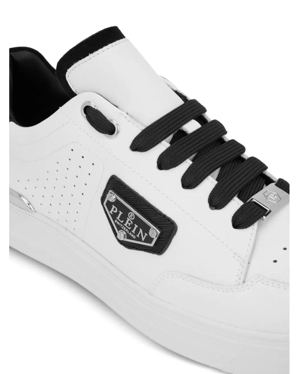 Philipp Plein White Logo-Plaque Lace-Up Sneakers
