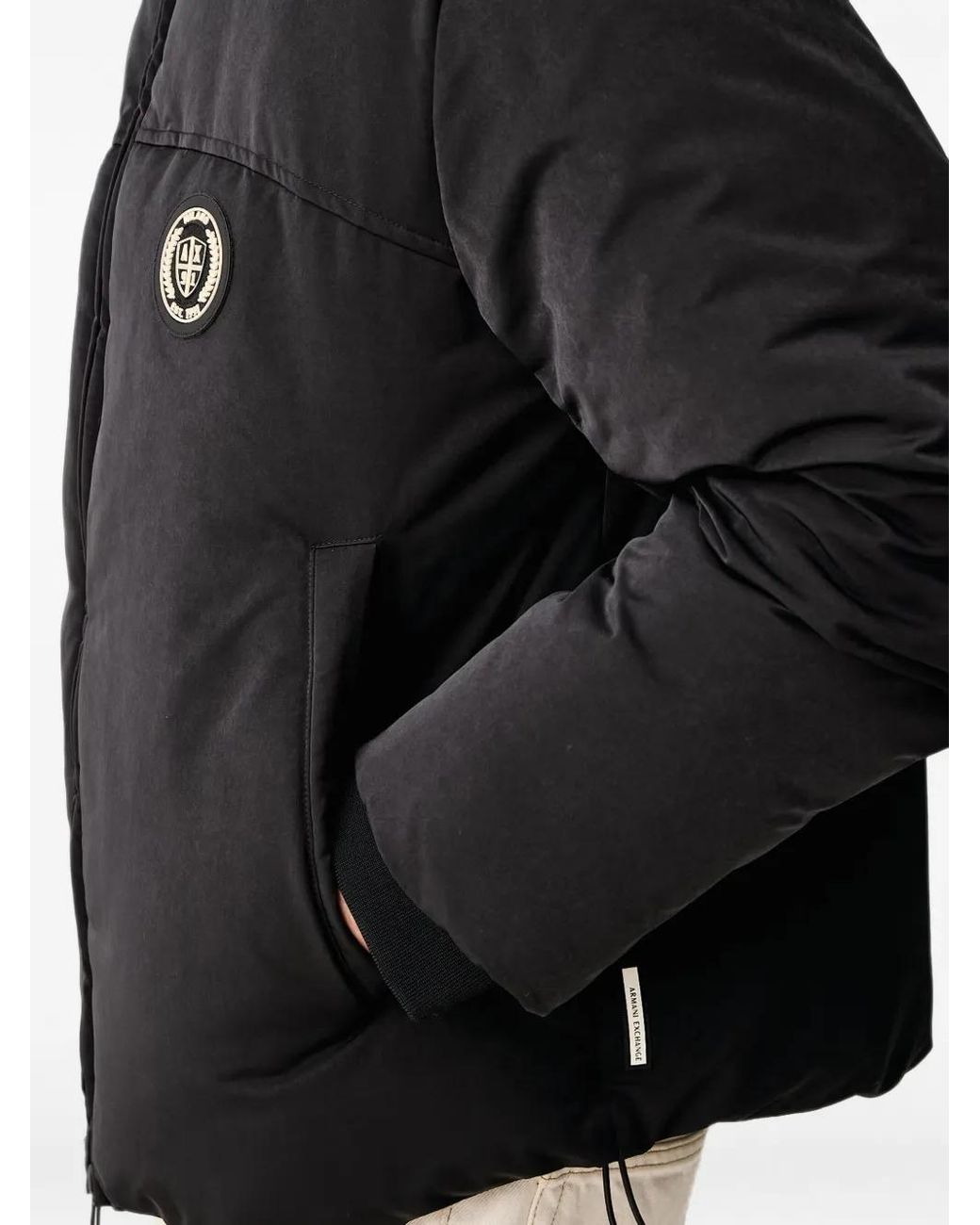 ARMANI EXCHANGE Black Logo-Patch Puffer Jacket for men