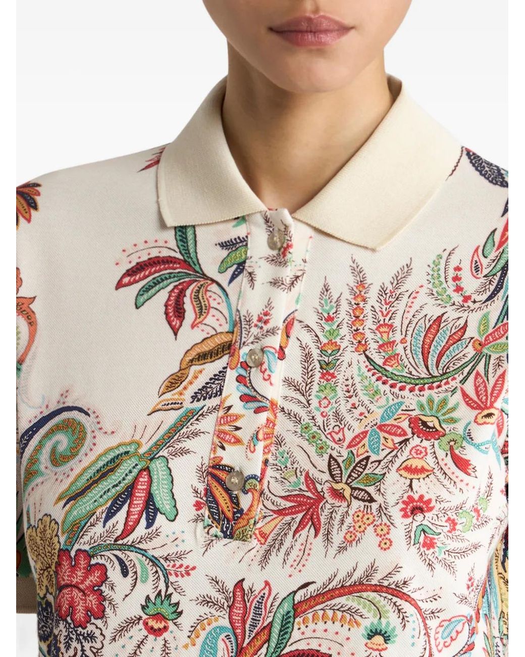 Etro White Cotton Pique Polo Shirt With Paisley Foliage Motif