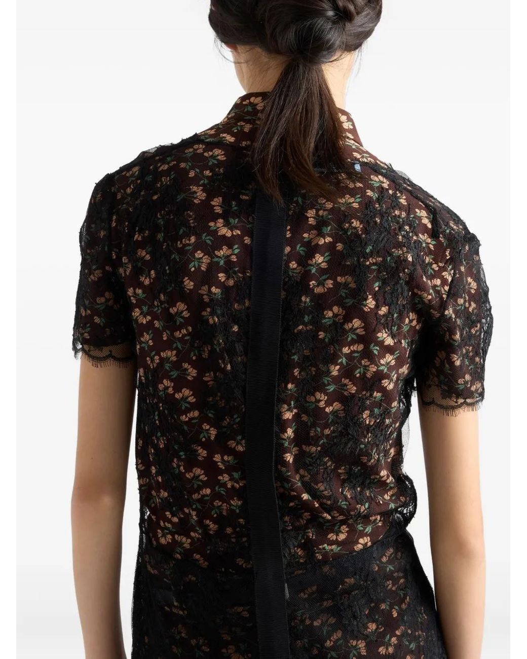 Prada Midi-Jurk Met Gewelfde Afwerking En Kant in het Black