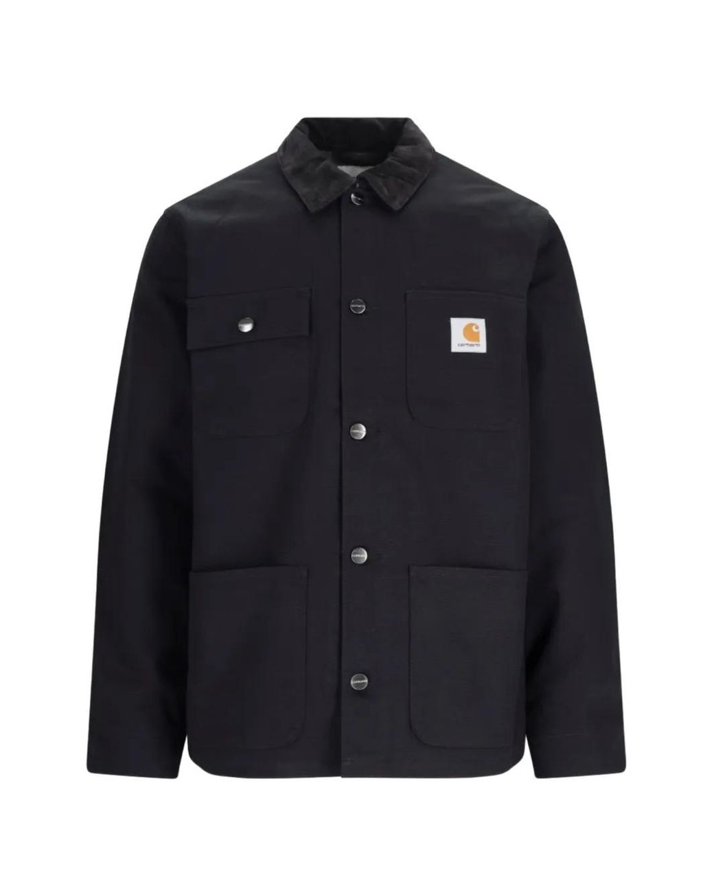 Carhartt Blue Michigan Chore Logo-Patch Corduroy-Collar Jacket for men