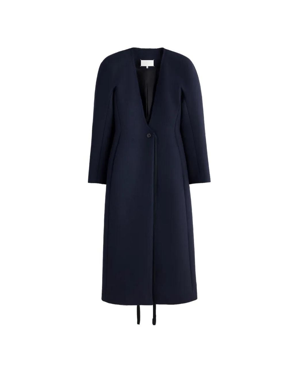 Maison Margiela Blue Collarless Virgin Wool Coat