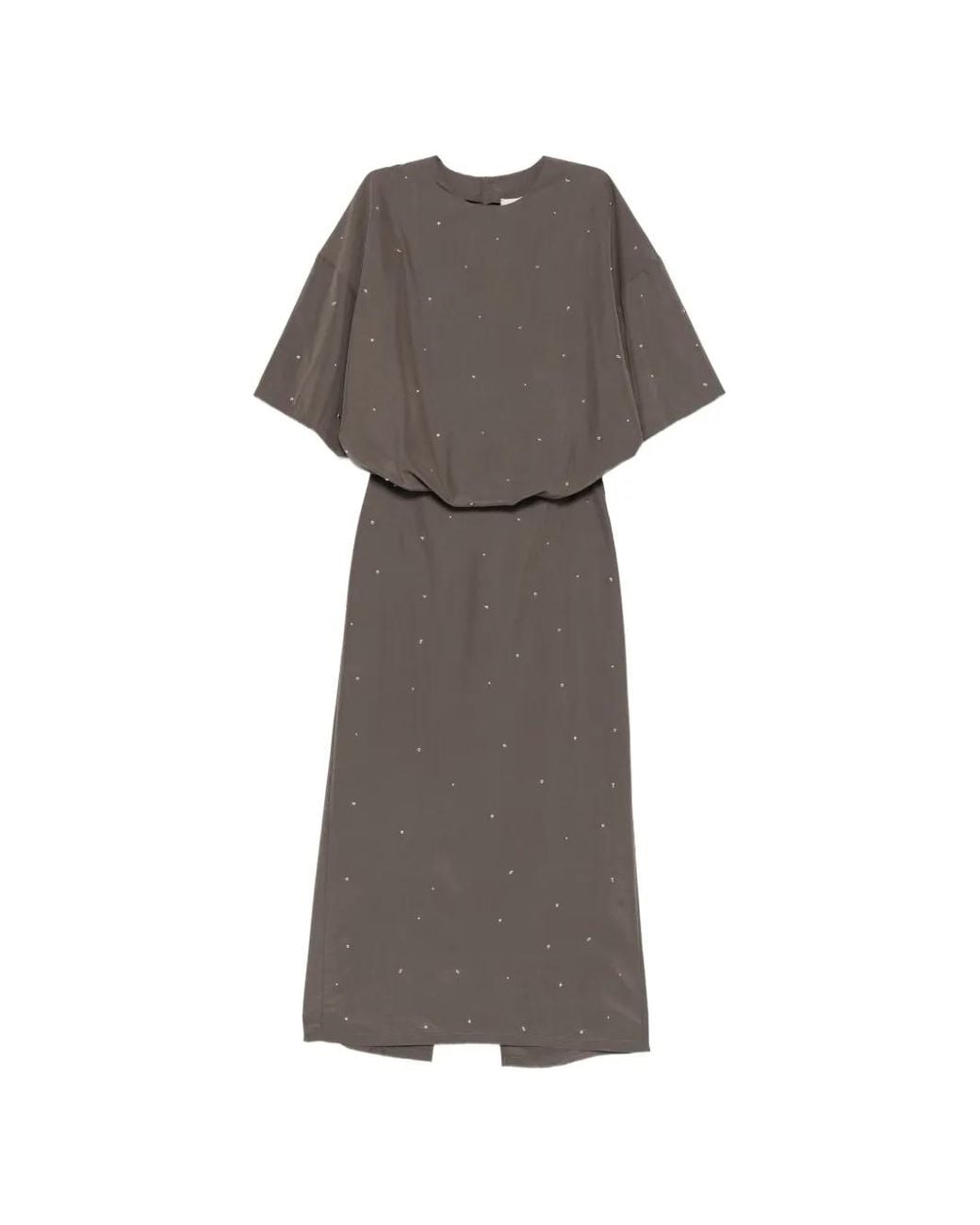 Alysi Gray Stud-Embellished Layered-Detail Midi Dress