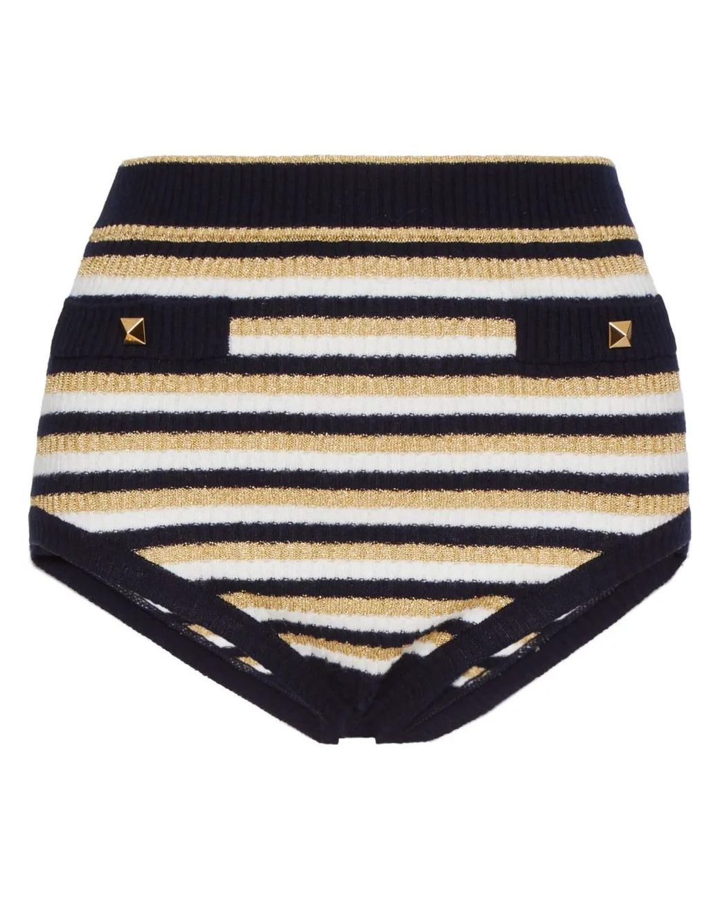 Valentino Garavani Blue Striped Lurex Mini Shorts