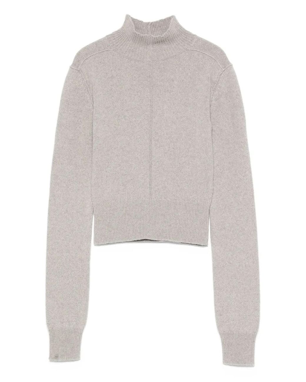 Rick Owens White Headon High-Neck Cropped Sweater