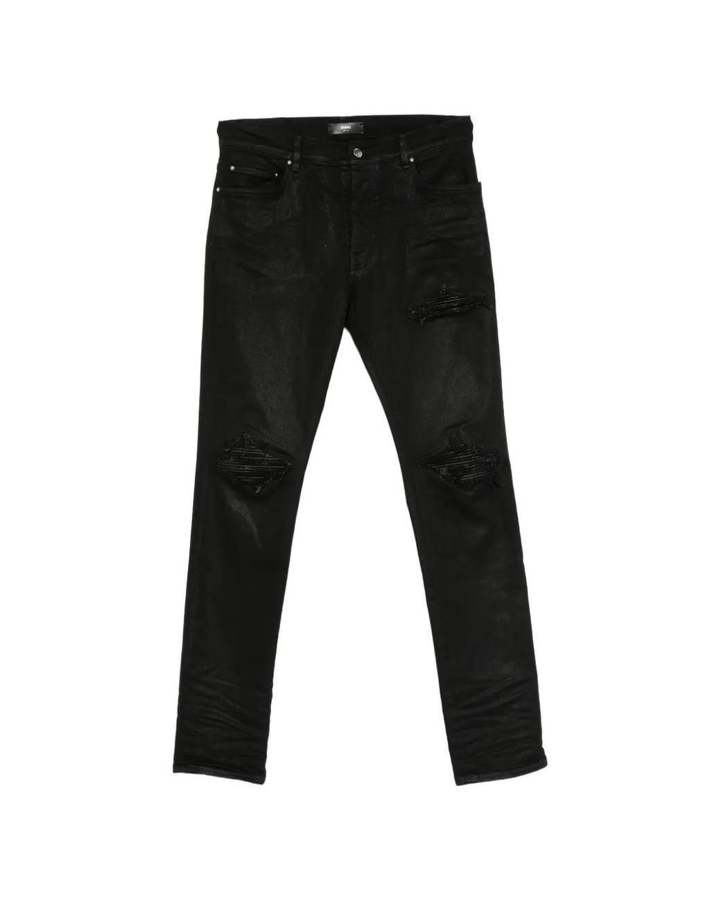 Amiri Black Distressed-Effect Coated Jeans for men