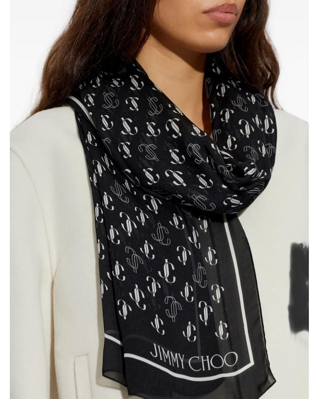 Jimmy Choo Black Jc Monogram Silk Scarf