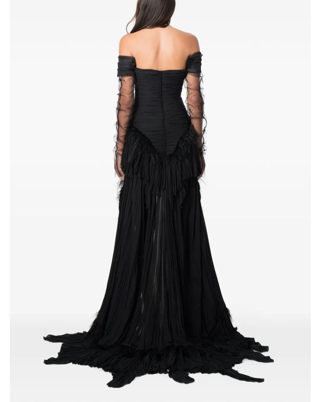 NORINA ST Black Diada Feather-Trim Asymmetric Dress
