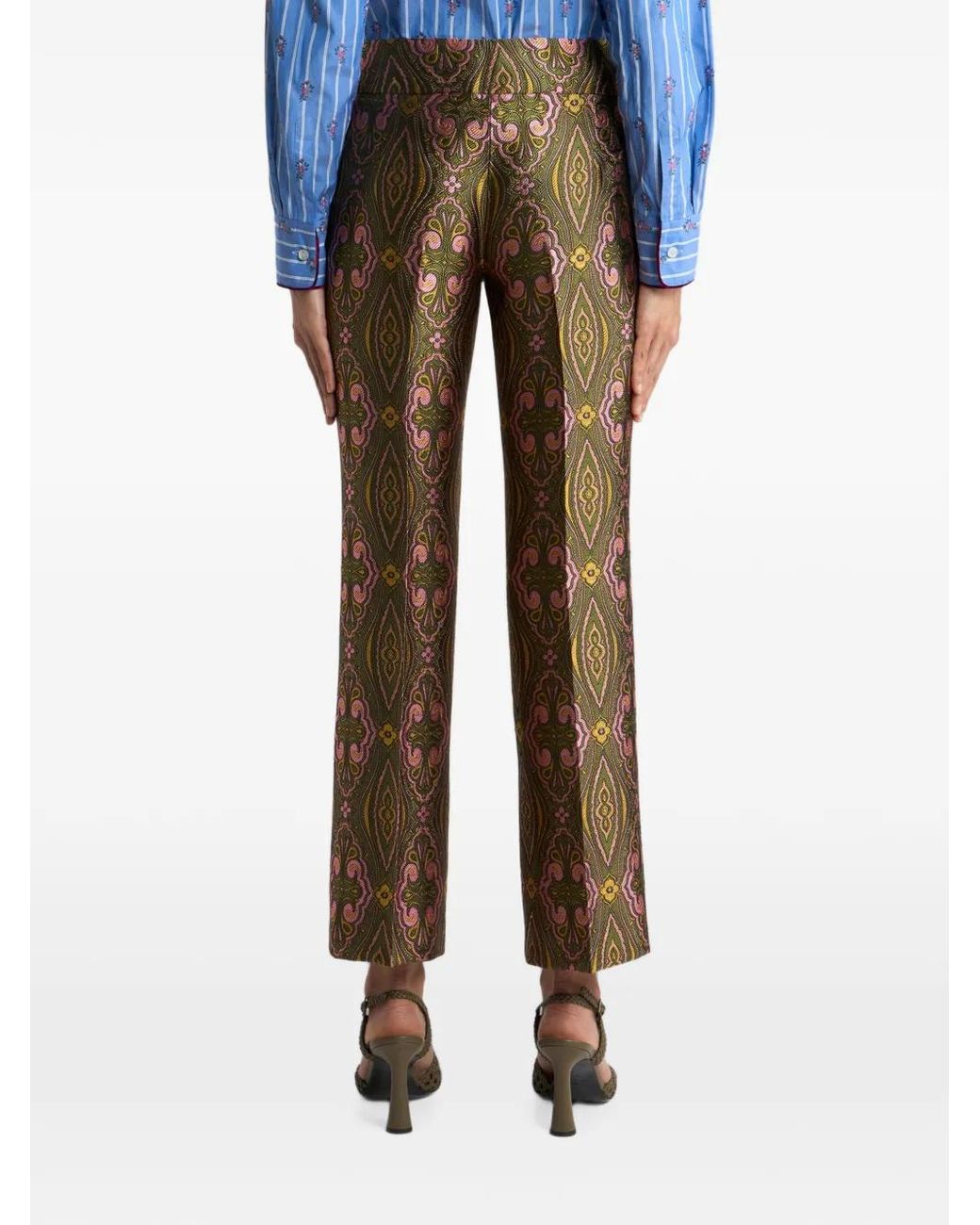 Etro Natural Jacquard Trousers With Floral Medallion Motif